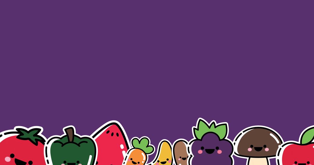 Smiling Cartoon Vegetables on Purple Background for Fun Designs