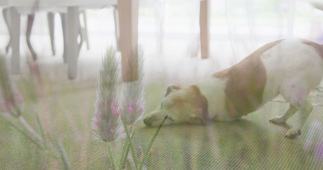 Fetching Dog Indoors Blended with Peaceful Field Crops
