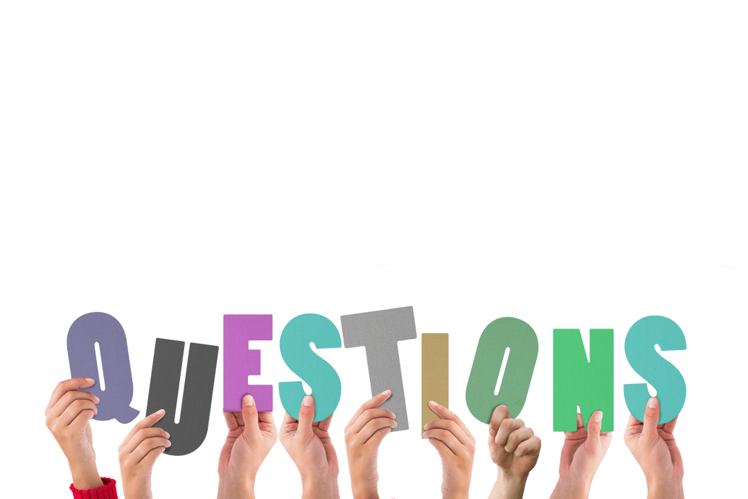 Hands Holding Questions Text on Transparent Background