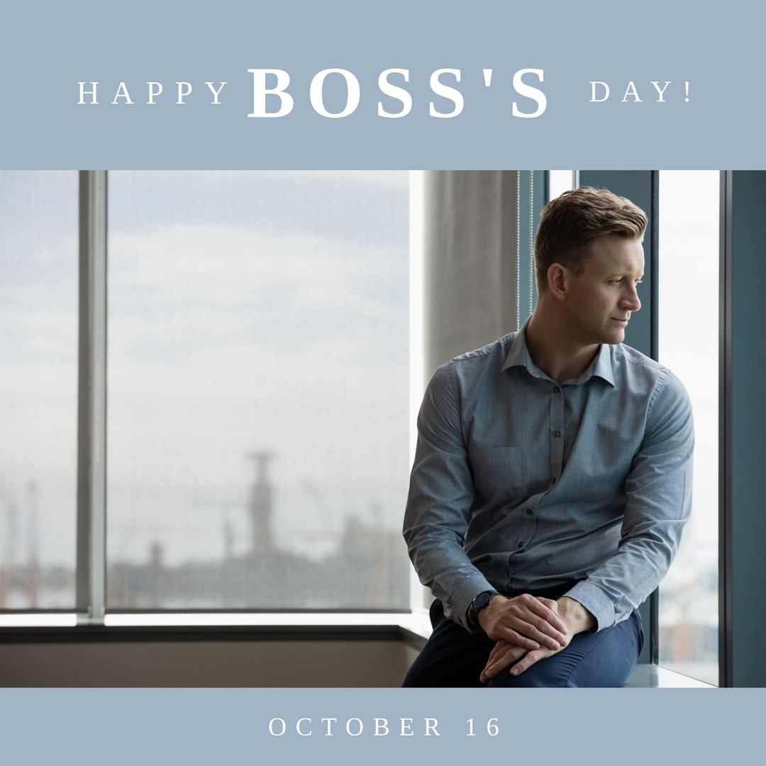 Boss's Day Celebration with Businessman Gazing Out of Window