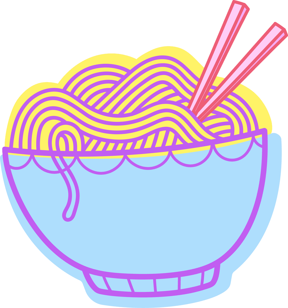 Transparent Noodles in Vibrant Flat Design with Chopsticks