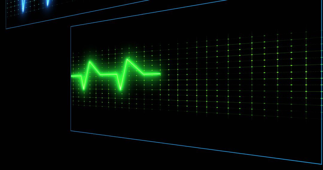 Digital Cardiograph Display with Green Line over Black Background