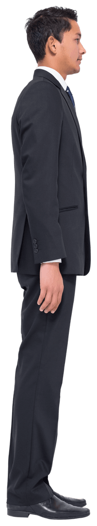 Transparent Biracial Businessman in Suit, Standing Profile View
