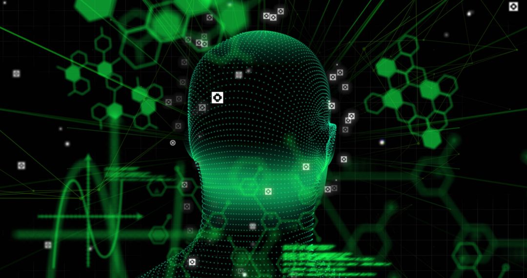 Futuristic Digital Head with Data Points on Black Background