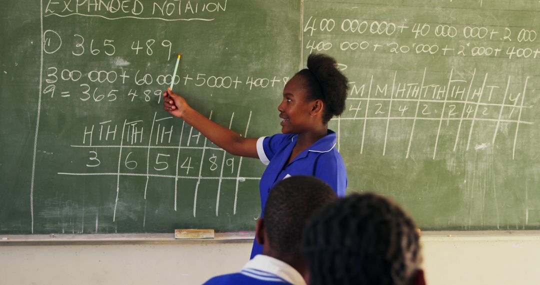 Female Teacher Explaining Maths on Blackboard to Students in Classroom - Free Images, Stock Photos and Pictures on Pikwizard.com