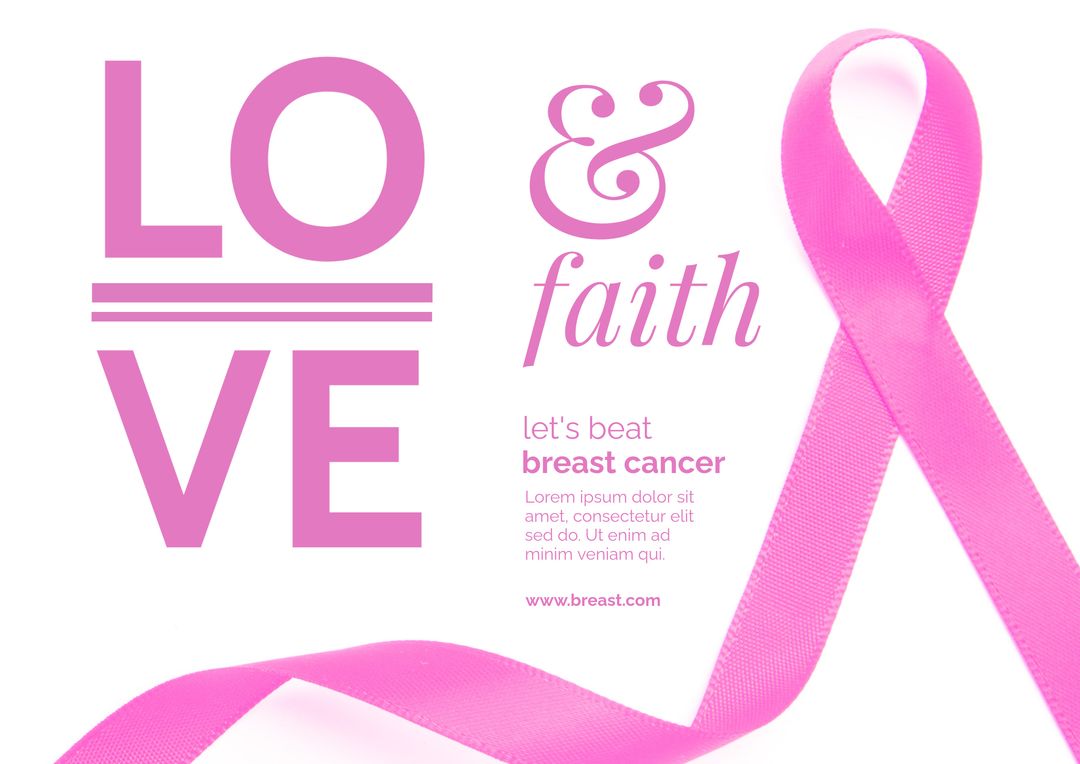 Breast Cancer Awareness Poster with Pink Ribbon and Motivational Text - Download Free Stock Templates Pikwizard.com