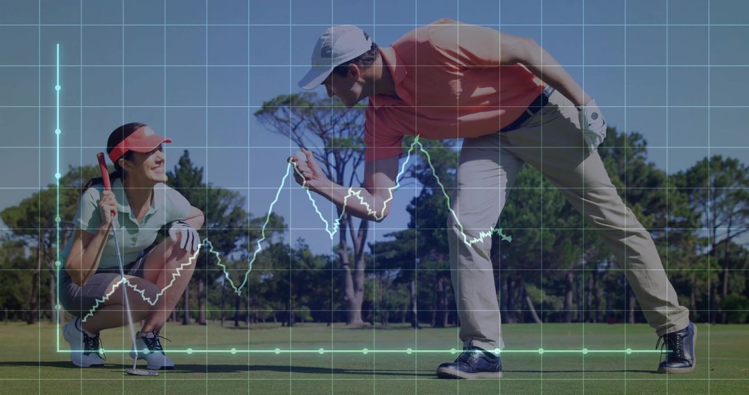 Couple Perfecting Golf Shot with Tech Integration