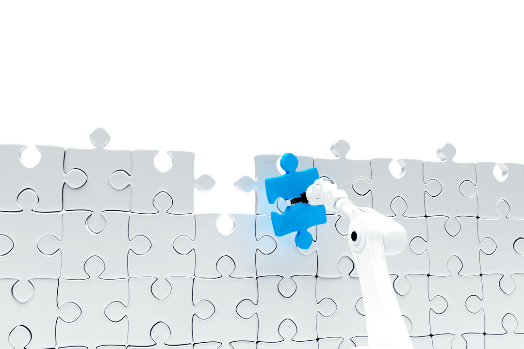 Robotic Arm Completes Puzzle with Blue Orange Piece, Transparent Background