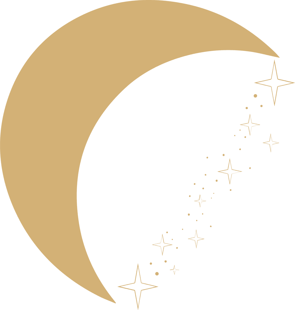 Golden Crescent Moon With Trail of Stars on Transparent Background
