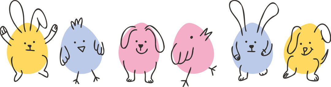 Whimsical Easter Chicks and Bunnies on Transparent Background