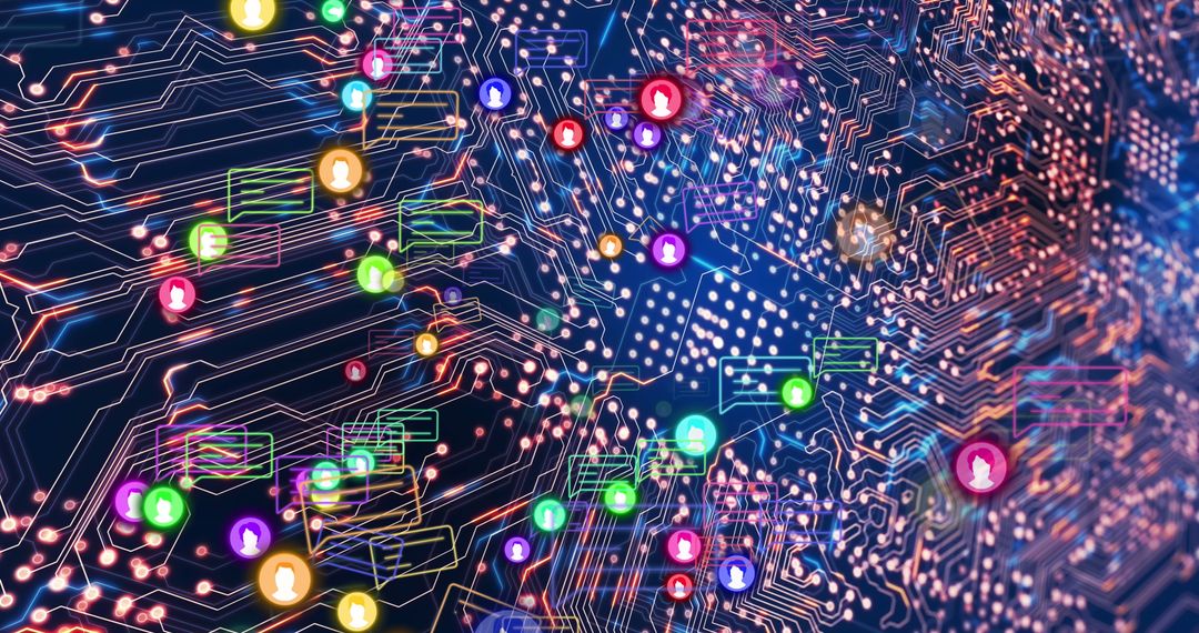 Social Media and Data Connections on Digital Circuit Background