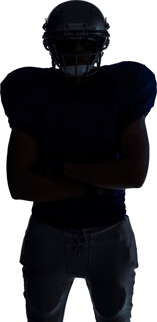 American Football Player Standing in Silhouette on Transparent Background
