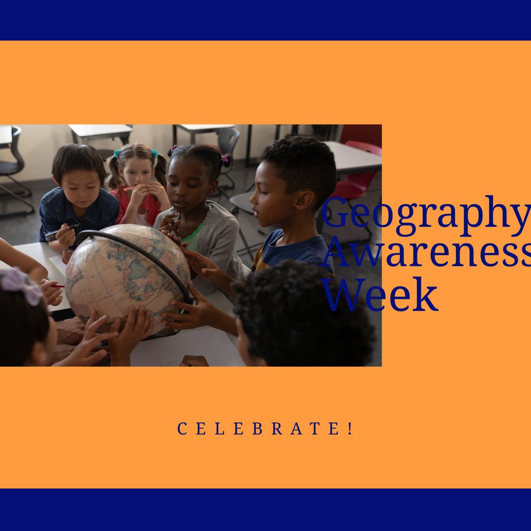 Diverse Students Exploring Globe for Geography Awareness Week