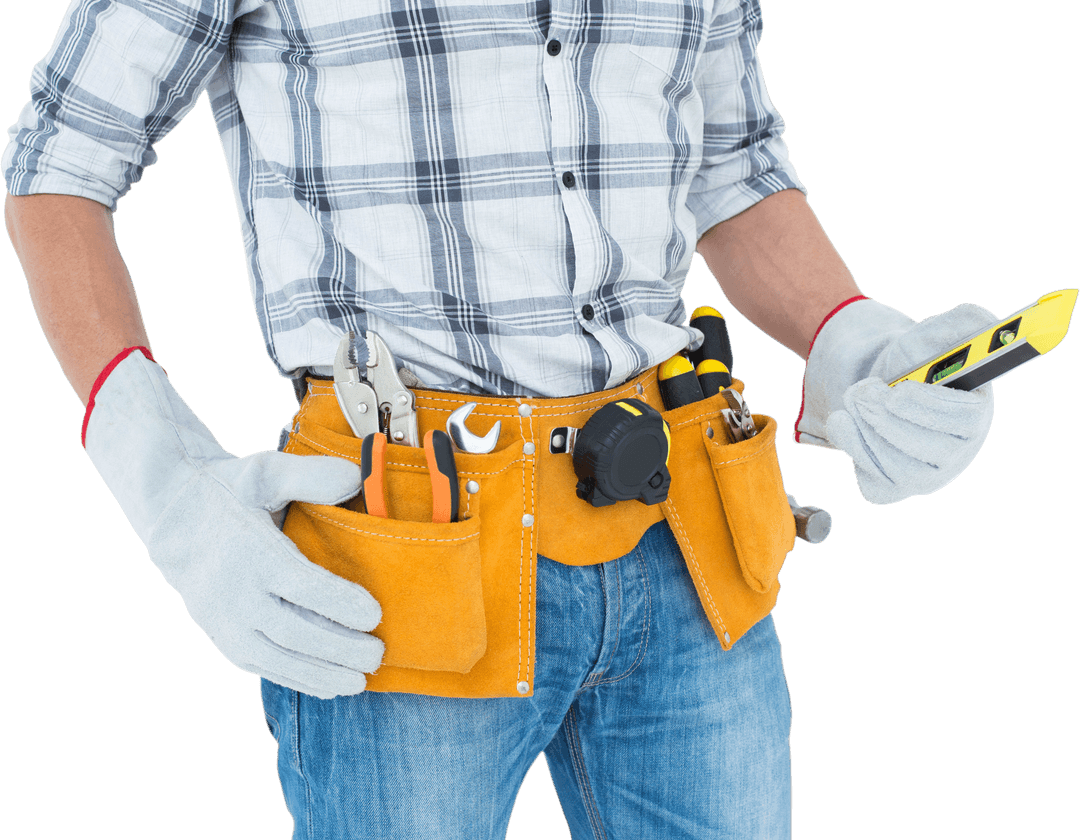 Transparent Technician with Tool Belt Mixing Precision and Craft