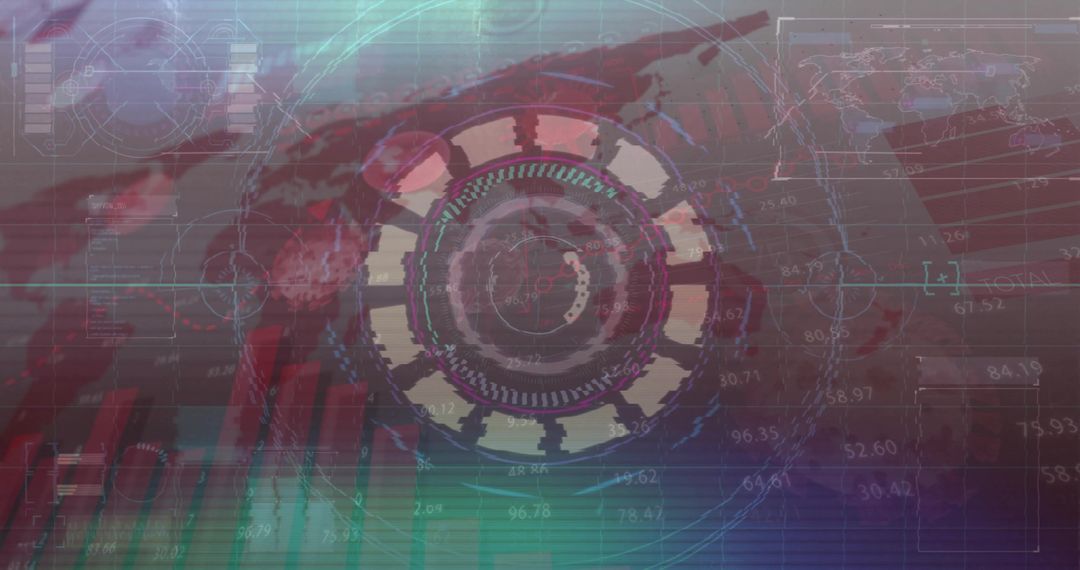 Futuristic HUD Interface with Data and World Map Overlay