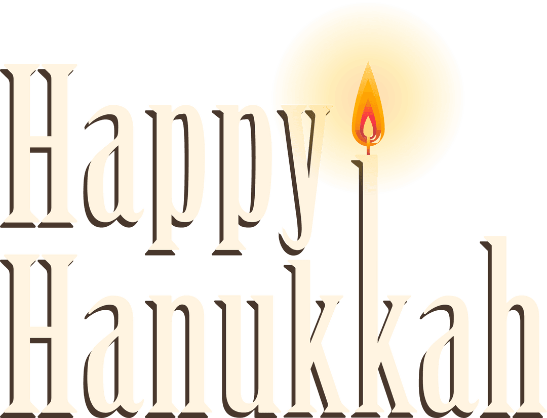 Happy Hanukkah Elegant Message with Glowing Candle on Transparent Background