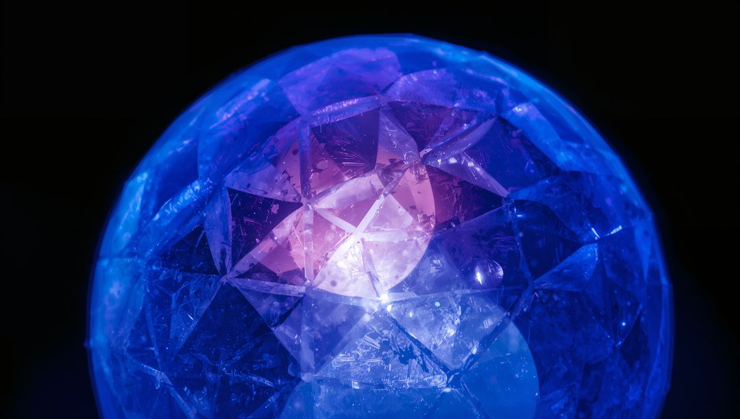 Glowing Faceted Crystal Sphere Refracting Blue-Purple Light with Visible Fractures Orb Prism