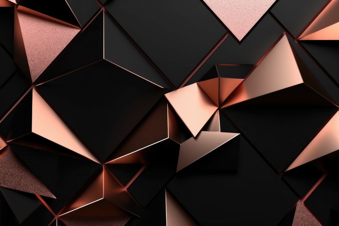 Abstract Geometric Shapes with Metallic Texture in Black and Rose Gold Tones - Free Images, Stock Photos and Pictures on Pikwizard.com