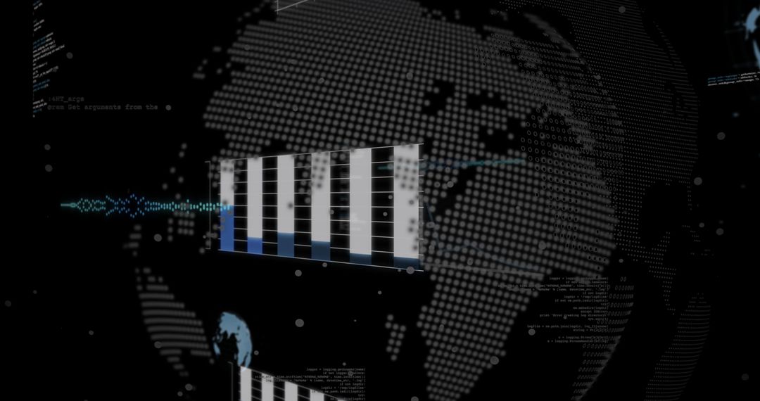 Futuristic AI Bar Chart with Digital World Map Overlay
