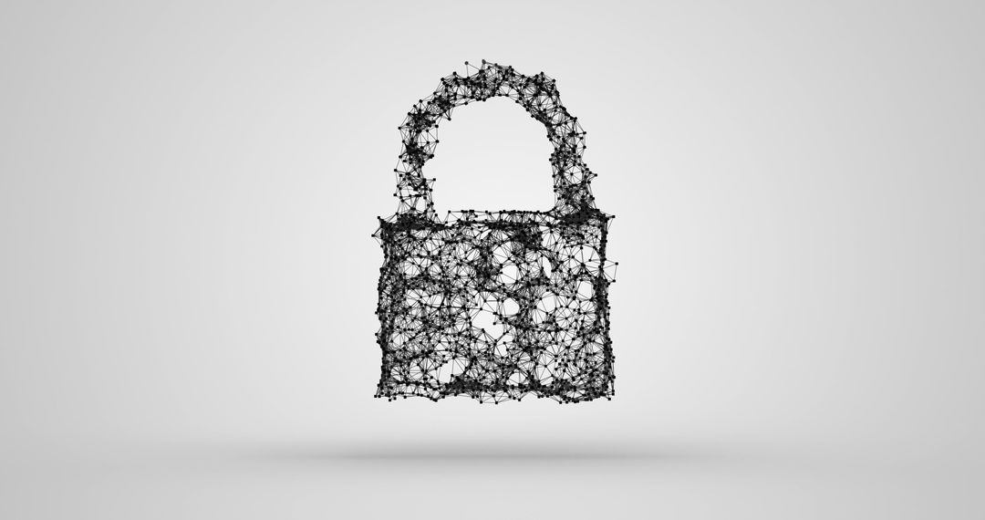 3D Wireframe Padlock Representing Cyber Security