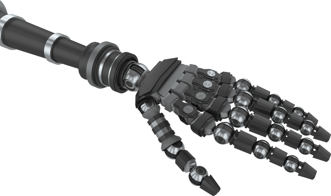 Gray Metallic Robotic Hand with Transparent Background