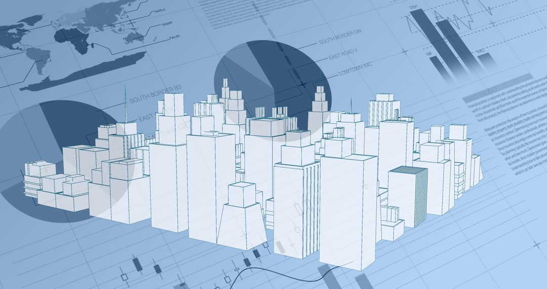 Digital 3D Blueprint City with Dynamic Graph Statistics - Free Images, Stock Photos and Pictures on Pikwizard.com