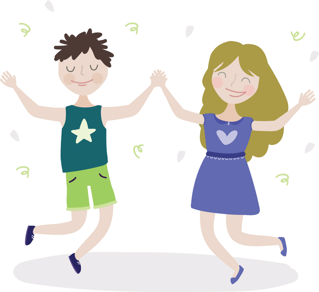 Transparent Illustration of Happy Children Dancing Hand in Hand
