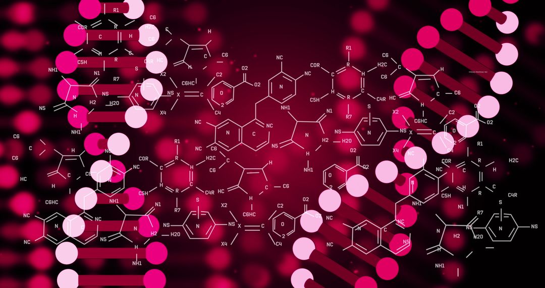 Dynamic DNA Strands and Chemical Structures in Vibrant Red Scene