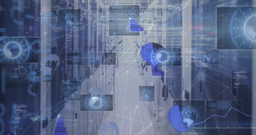 Digital Data Network in Server Room with Mathematical Overlay