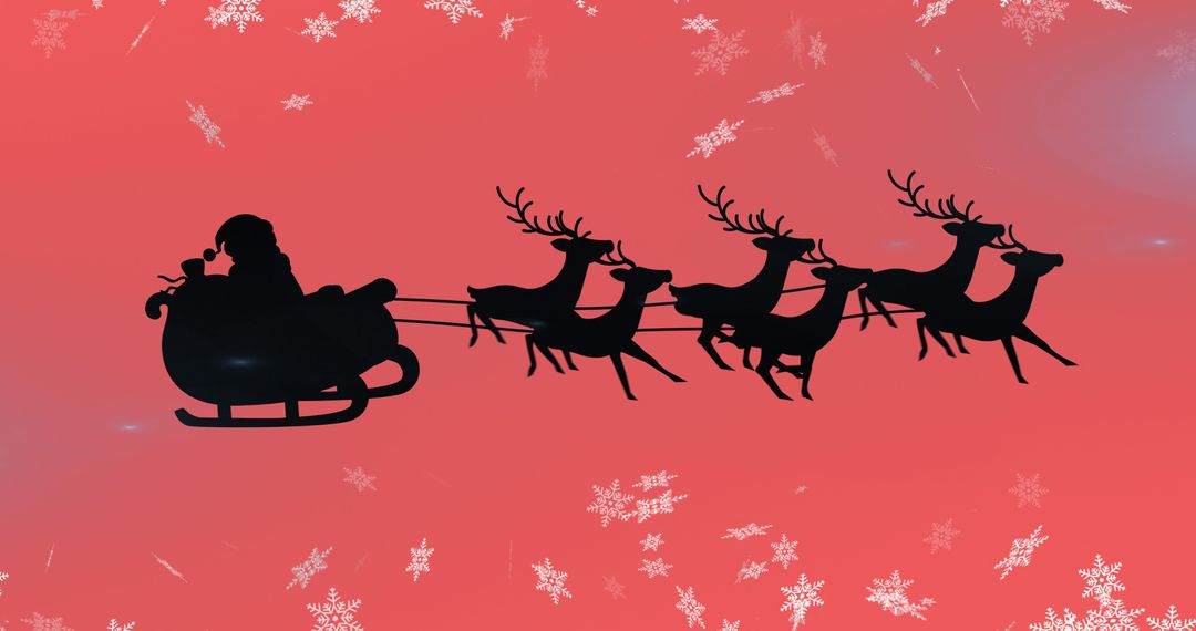 Santa Claus Traveling in Sleigh with Reindeer on Red Background - Free Images, Stock Photos and Pictures on Pikwizard.com