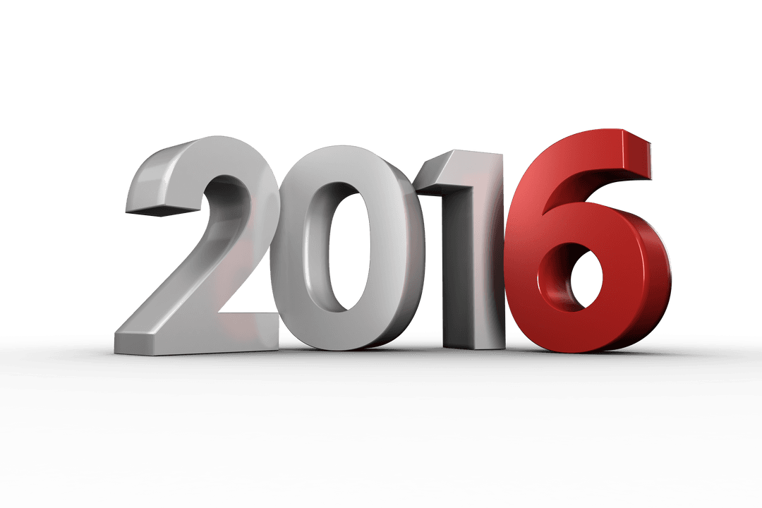 Bold 3D 2016 Text on Transparent Background