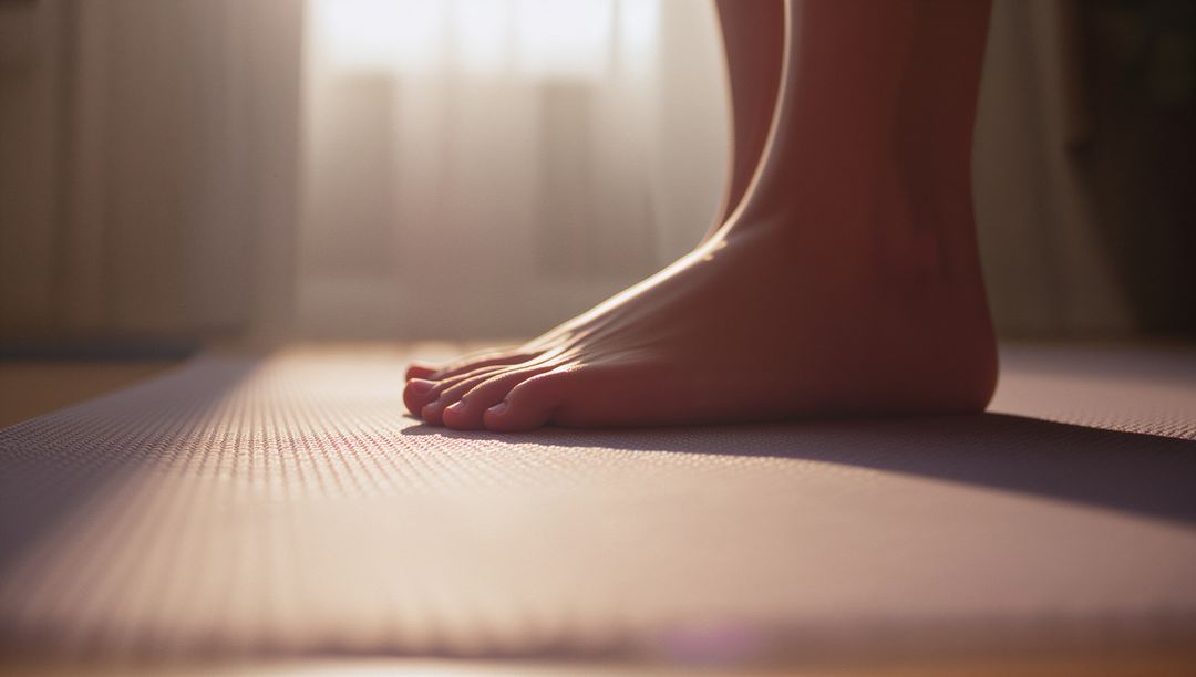 Bare Feet on Exercise Mat in Minimalist Home Fitness Setting