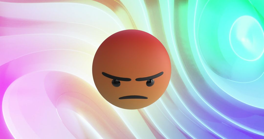 Angry emoji art with colorful multi-colored vortex background
