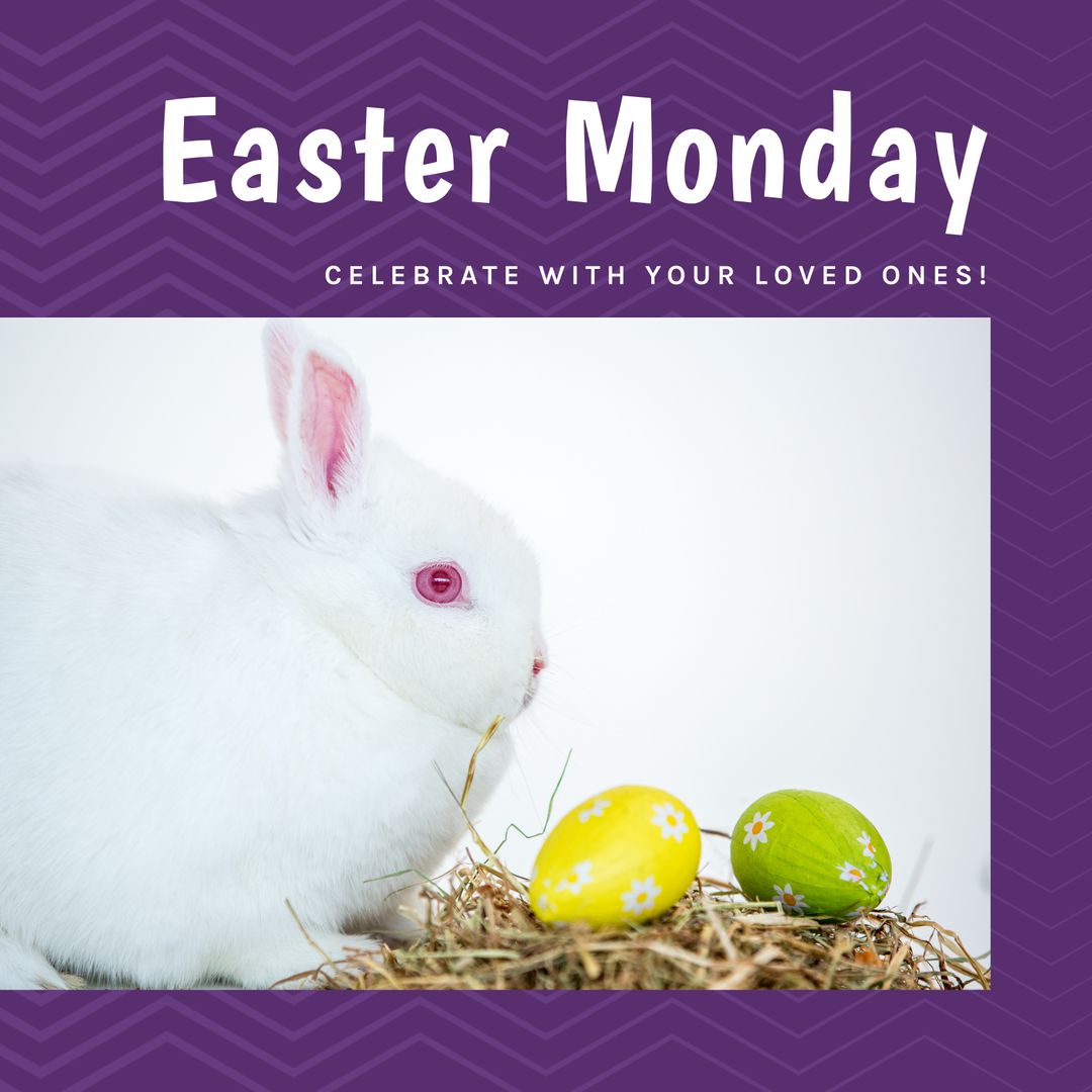 Easter Monday Celebration with Rabbit and Colorful Eggs