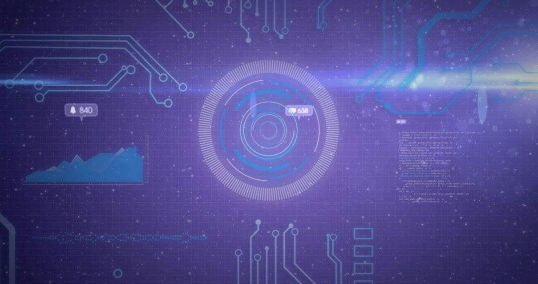 Futuristic Digital Interface with Central HUD and Cyber Elements