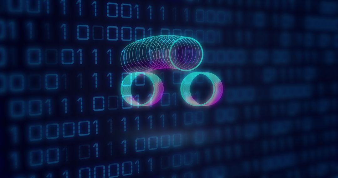 Futuristic Neon Circles Over Binary Code Background