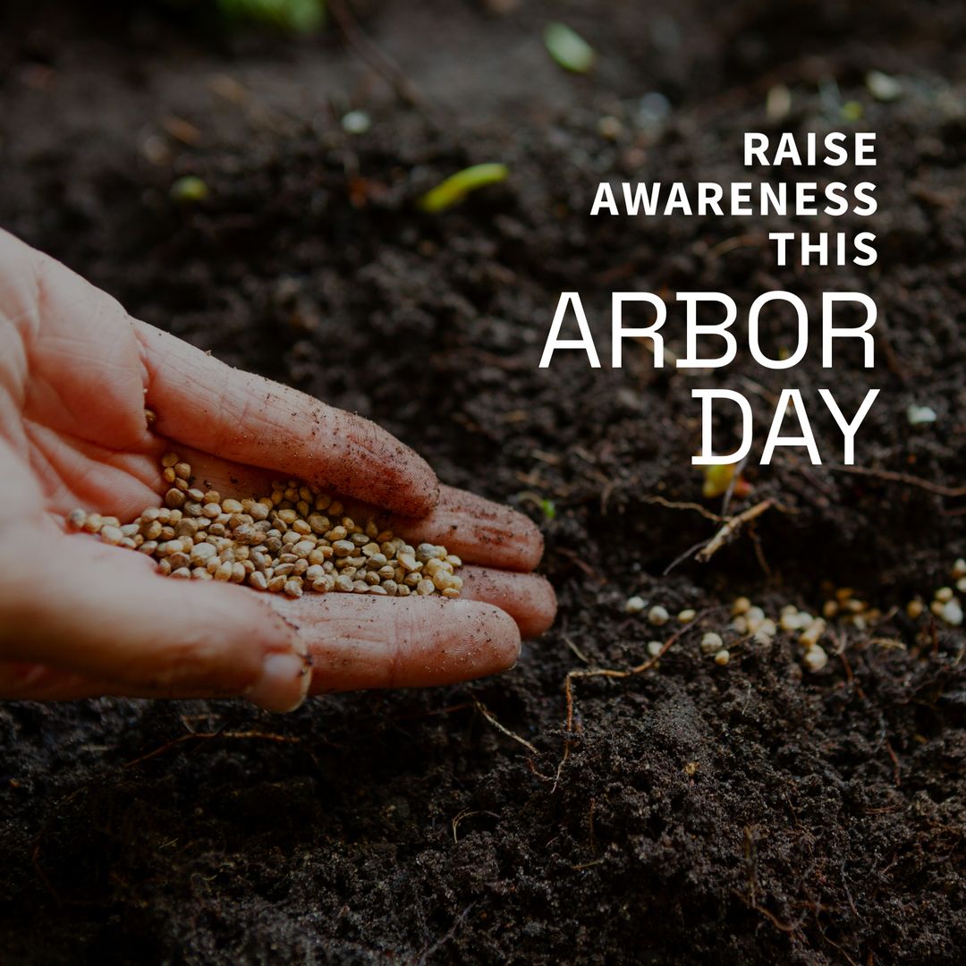 Hand Holding Seeds Promoting Arbor Day Awareness
