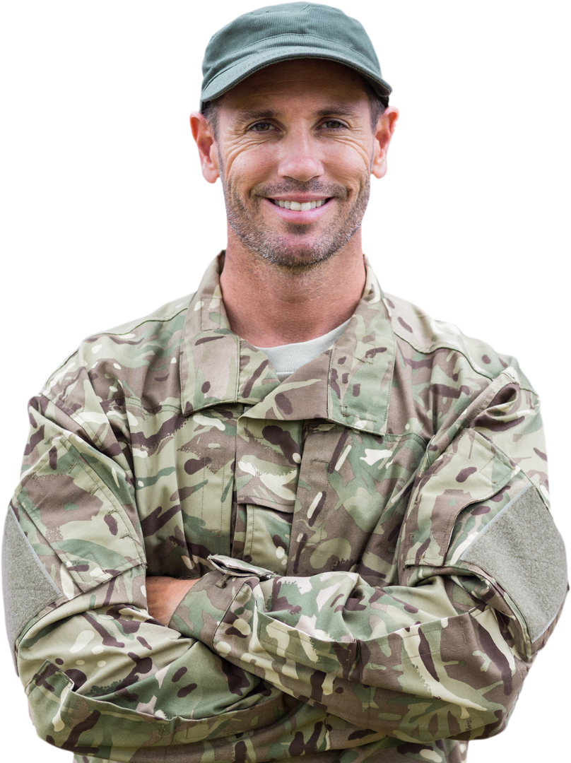 Portrait of Smiling Army Man in Camouflage Having Transparent Background - Download Free Stock Images Pikwizard.com