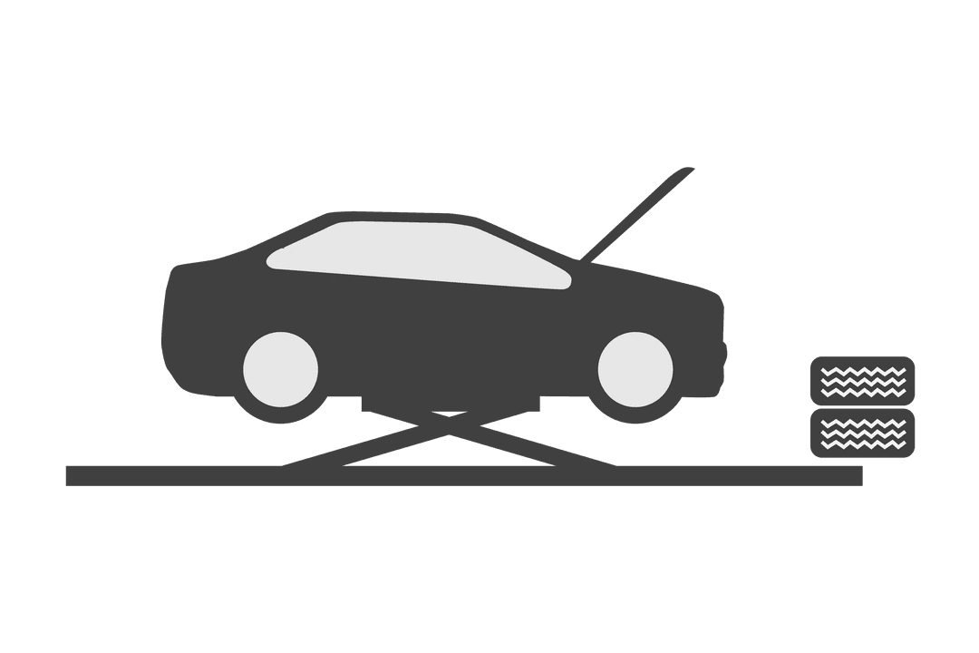 Transparent Vector of Car on Lift with Spare Tires
