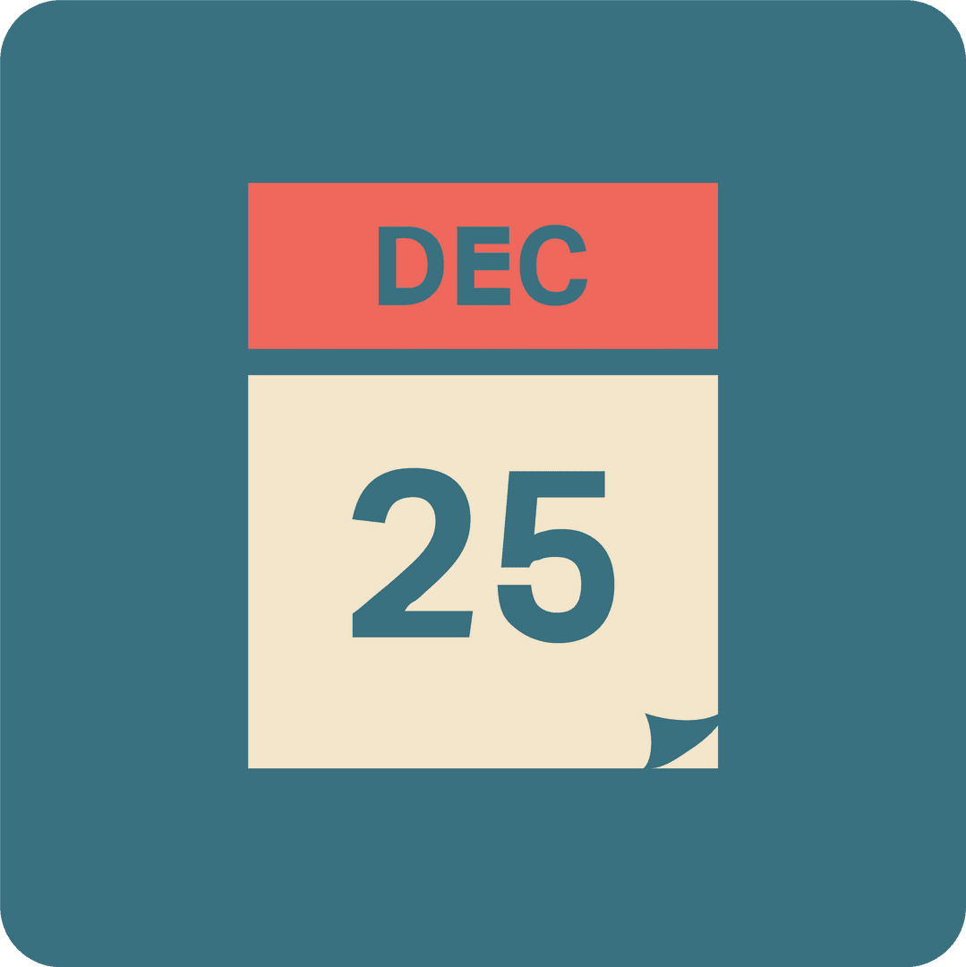 Transparent Calendar Illustration Showing December 25 on Isolated Background