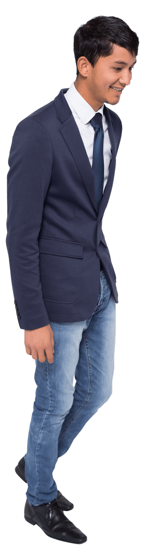 Happy Biracial Casual Businessman Smiling on Transparent Background