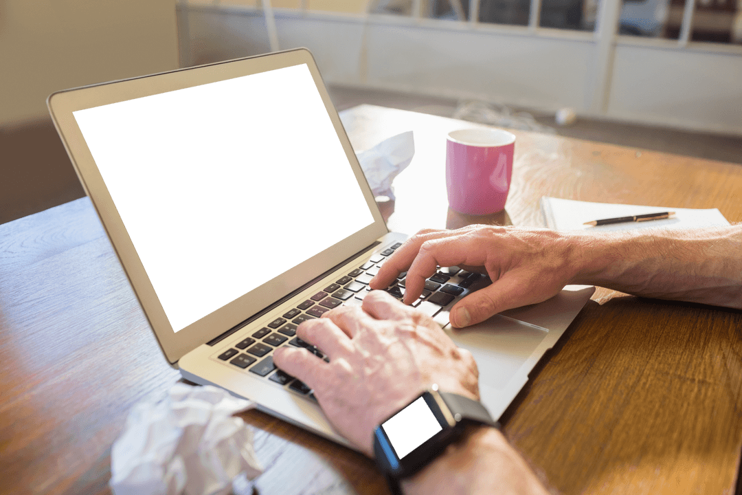 Person Typing on Transparent Screen Laptop in Office
