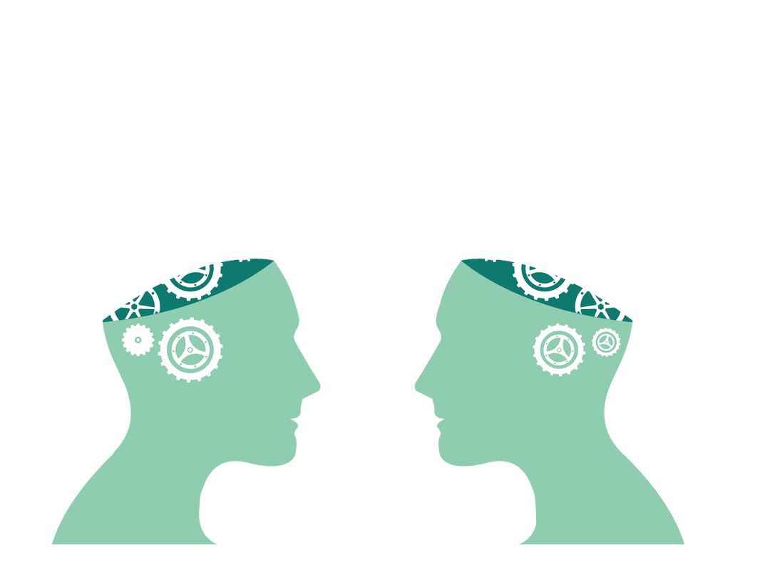 Transparent Human Heads with Interconnected Gears Sharing Ideas