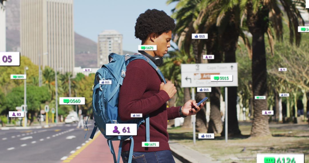 Man Using Smartphone with Social Media Notifications