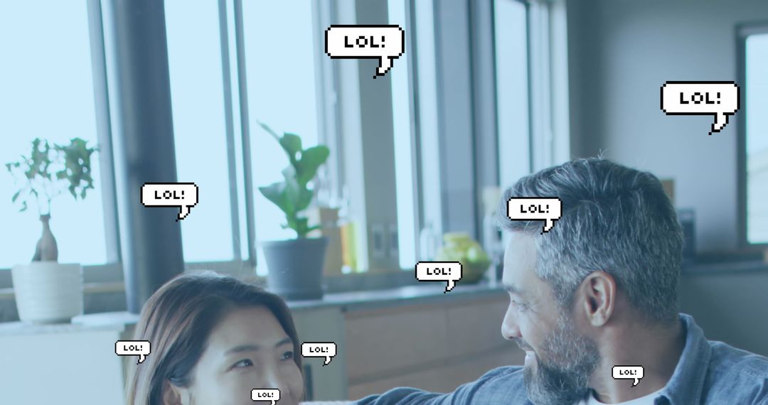 Laughing Social Media Concept with Happy Couple and LOL Text