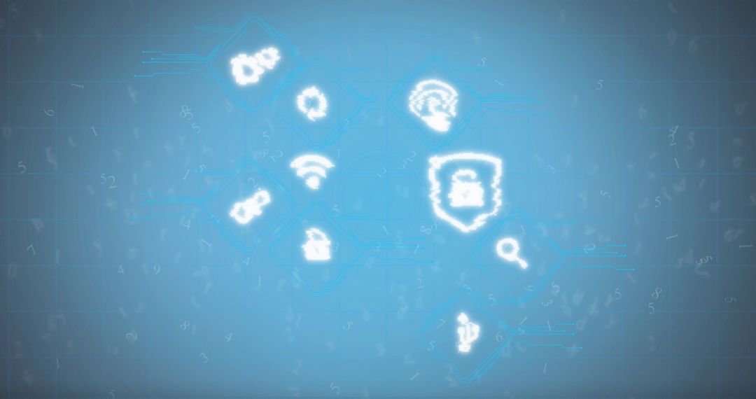Digital Cloud Computing Interface with Security Icons