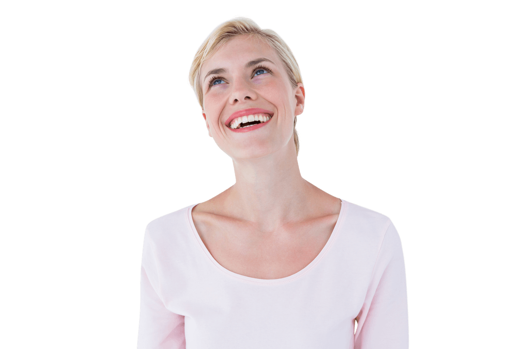 Transparent Image of Smiling Blonde Woman Looking Up