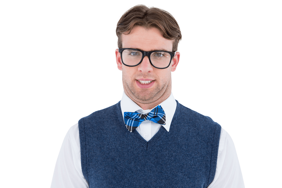 Transparent Background Nerdy Man with Glasses and Bow Tie