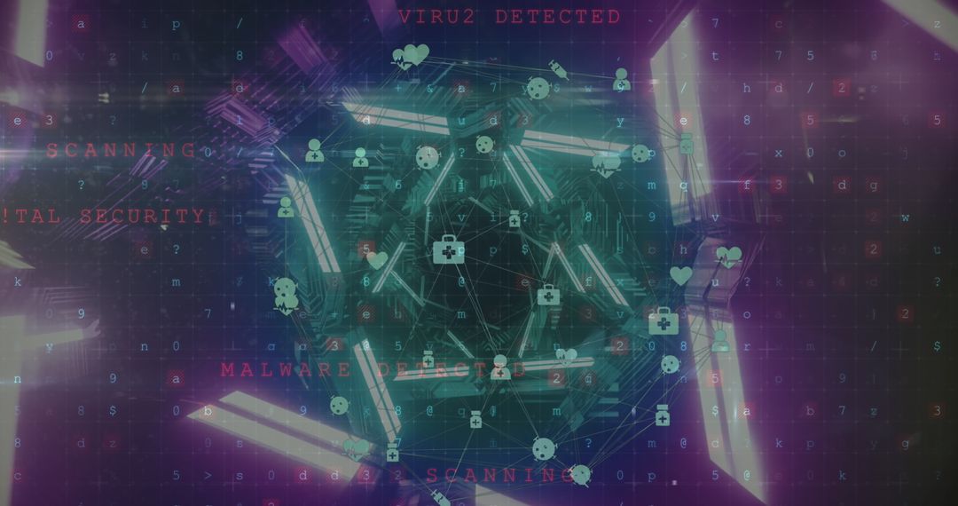 Digital Security Tunnel Showing Cybersecurity Icons and Connections