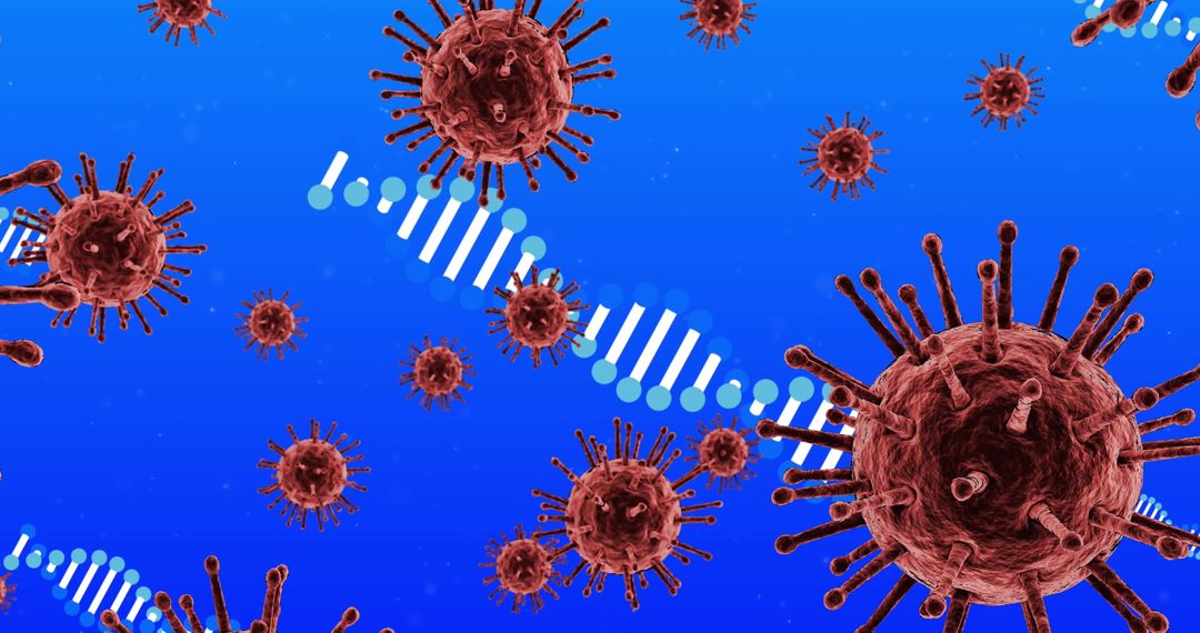 Conceptual Virus Cells with DNA Strands Against Blue Background